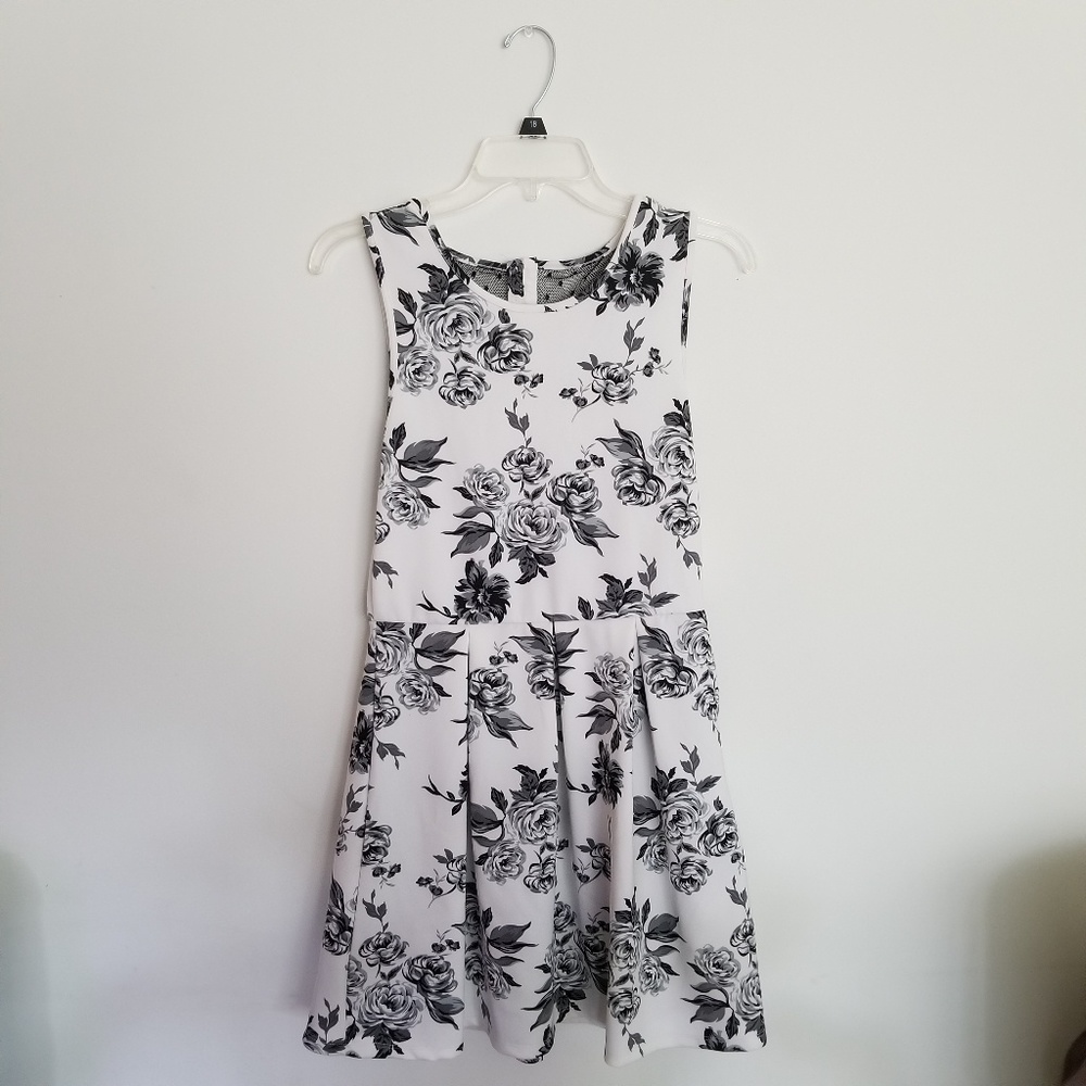 SOLD - Floral & Lace Dress - Black & White